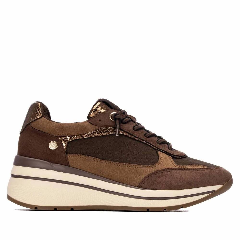 NEW XTI women's casual suede wedge sneakers in brown